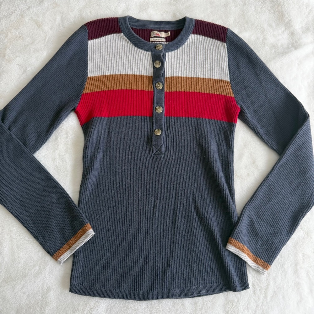 Faherty Mikki Henley Striped Organic Cotton Size Medium